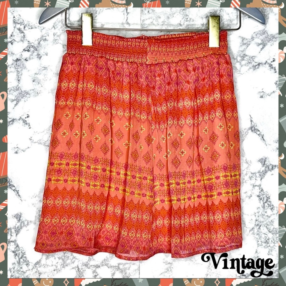Olsenboye Orange Y2K Sheer Lined Medallion Tile Abstract Print Skirt Women’s S/M - Picture 7 of 8